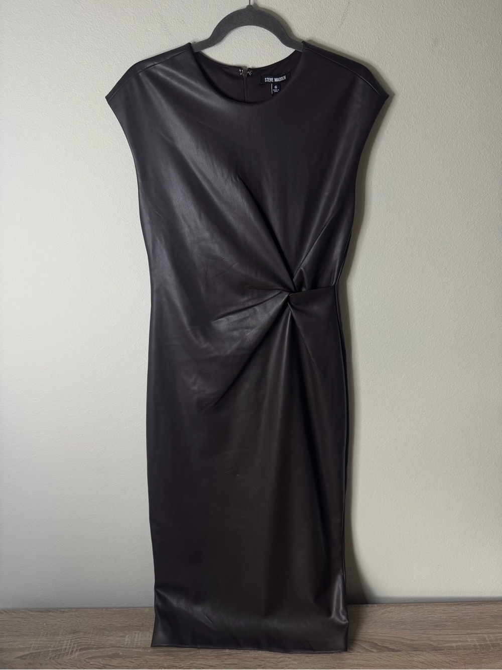 NWT Steve Madden Chiara Faux Leather Midi Dress Espresso Brown Size 6